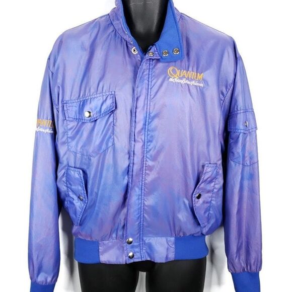 Zebco Quantum Fishing Cafe Racer Jacket Vintage 80s 90s MotorGuide Iridescent - Picture 2 of 7